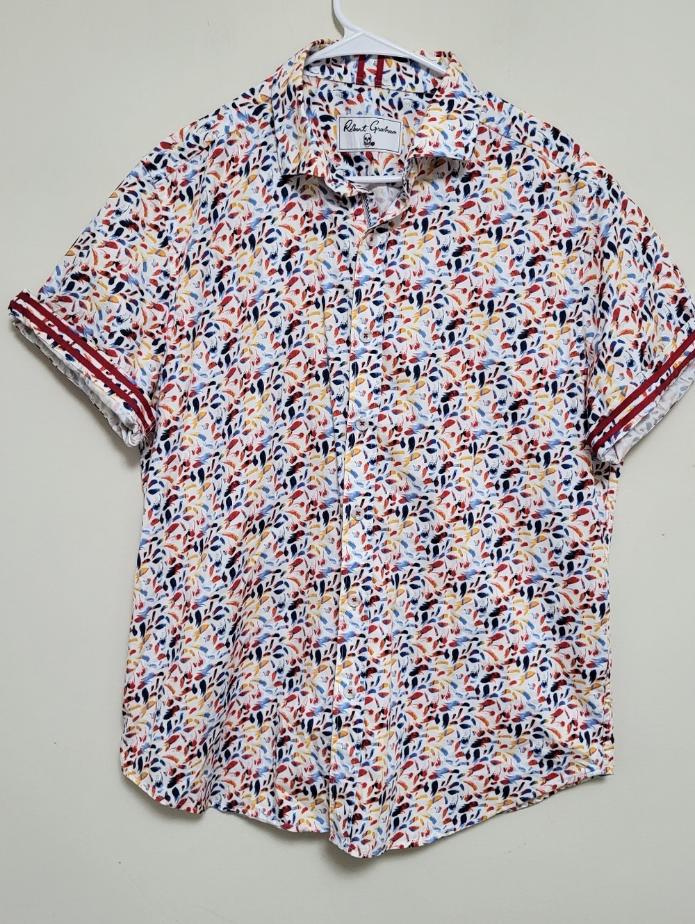 Robert Graham Langston brushstroke print short sleeve button-down shirt Size XL